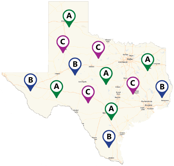 East Chambers ISD – B, Anahuac ISD – C, Barbers Hill ISD – A, Hamshire-Fannett ISD – C